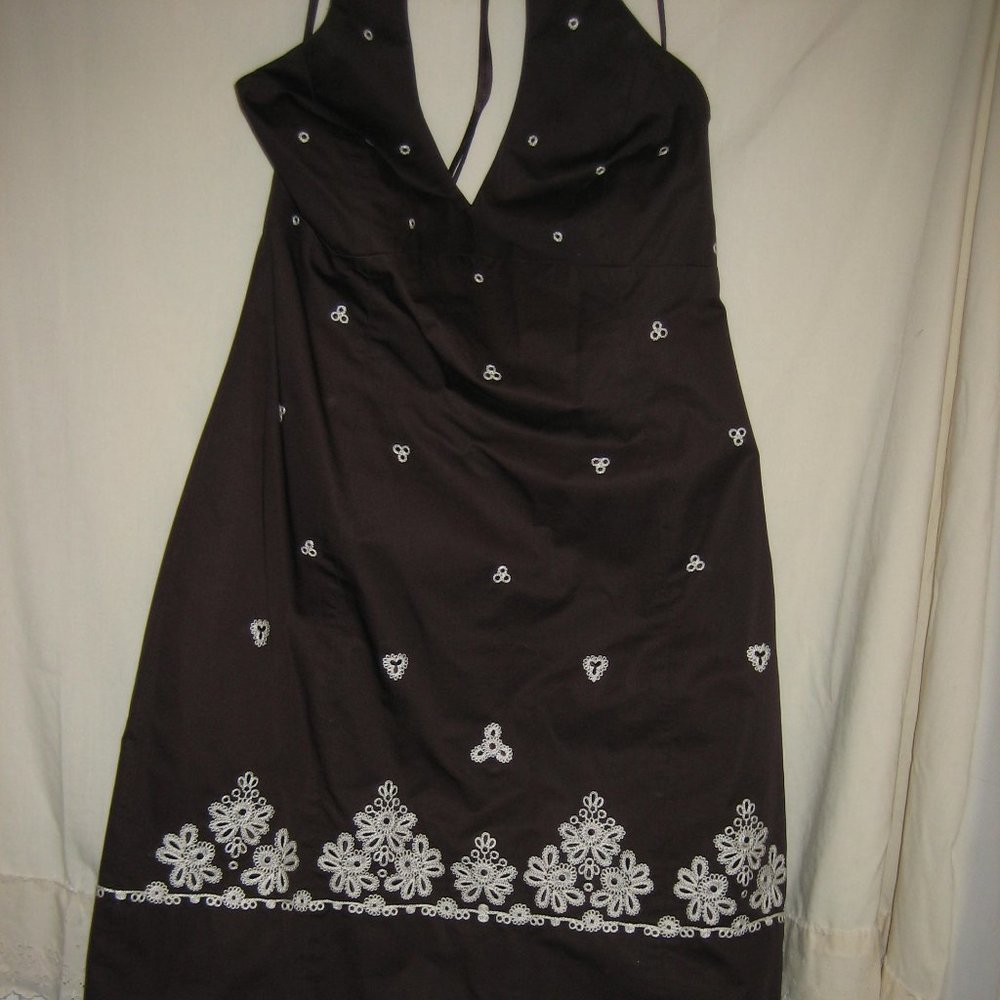 Jones NY Brown Embroidered Halter Dress - Size 14